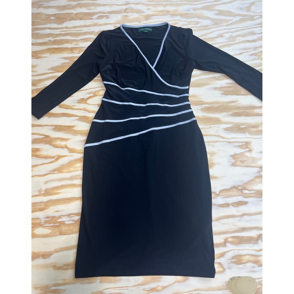 Lauren Ralph Lauren Dresses & Skirts - Lauren Ralph Lauren Black White Faux Wrap Sheath Dress Long Sleeve Size 4